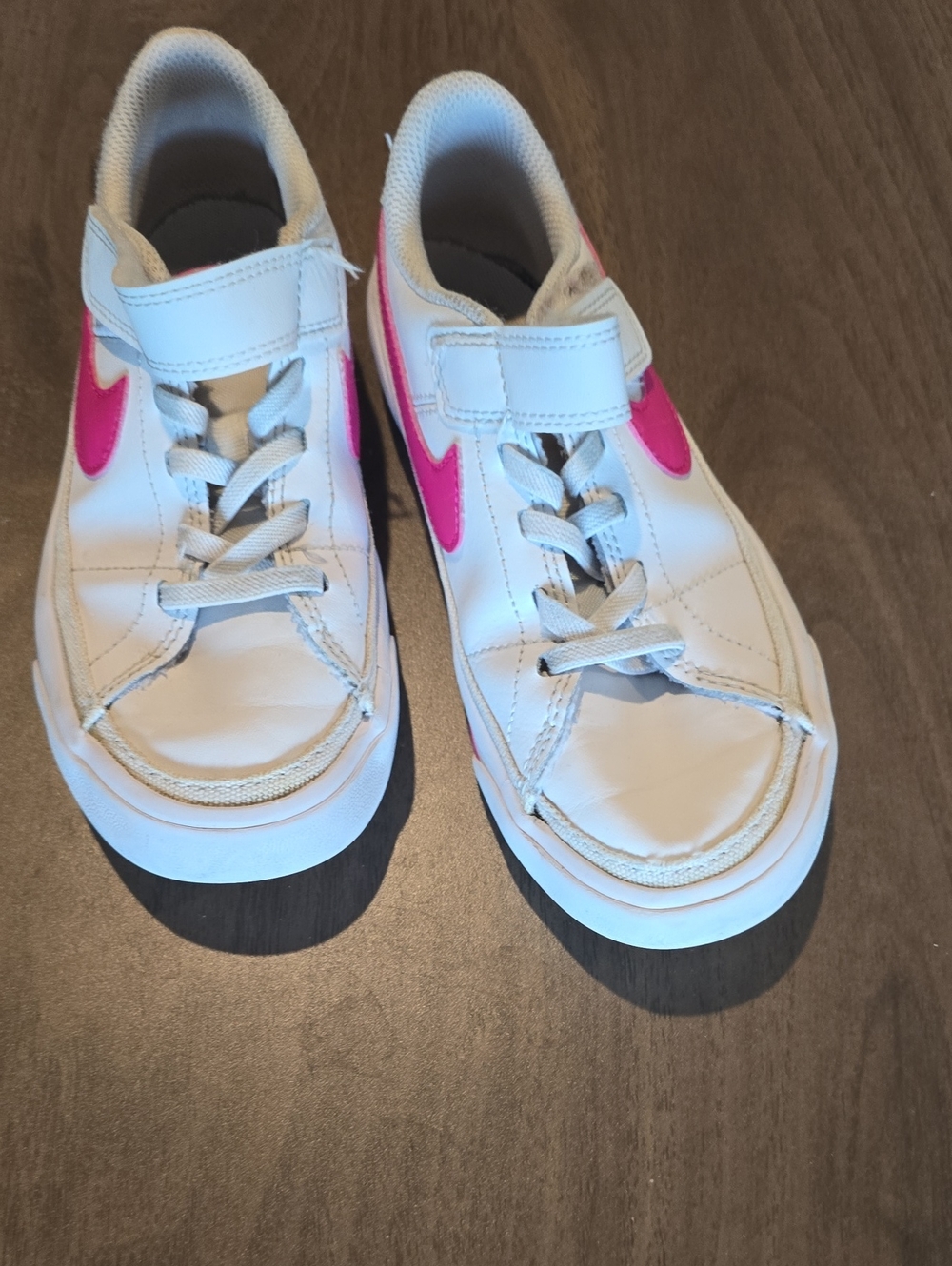 Nike Kids White Sneakers with Pink Swoosh